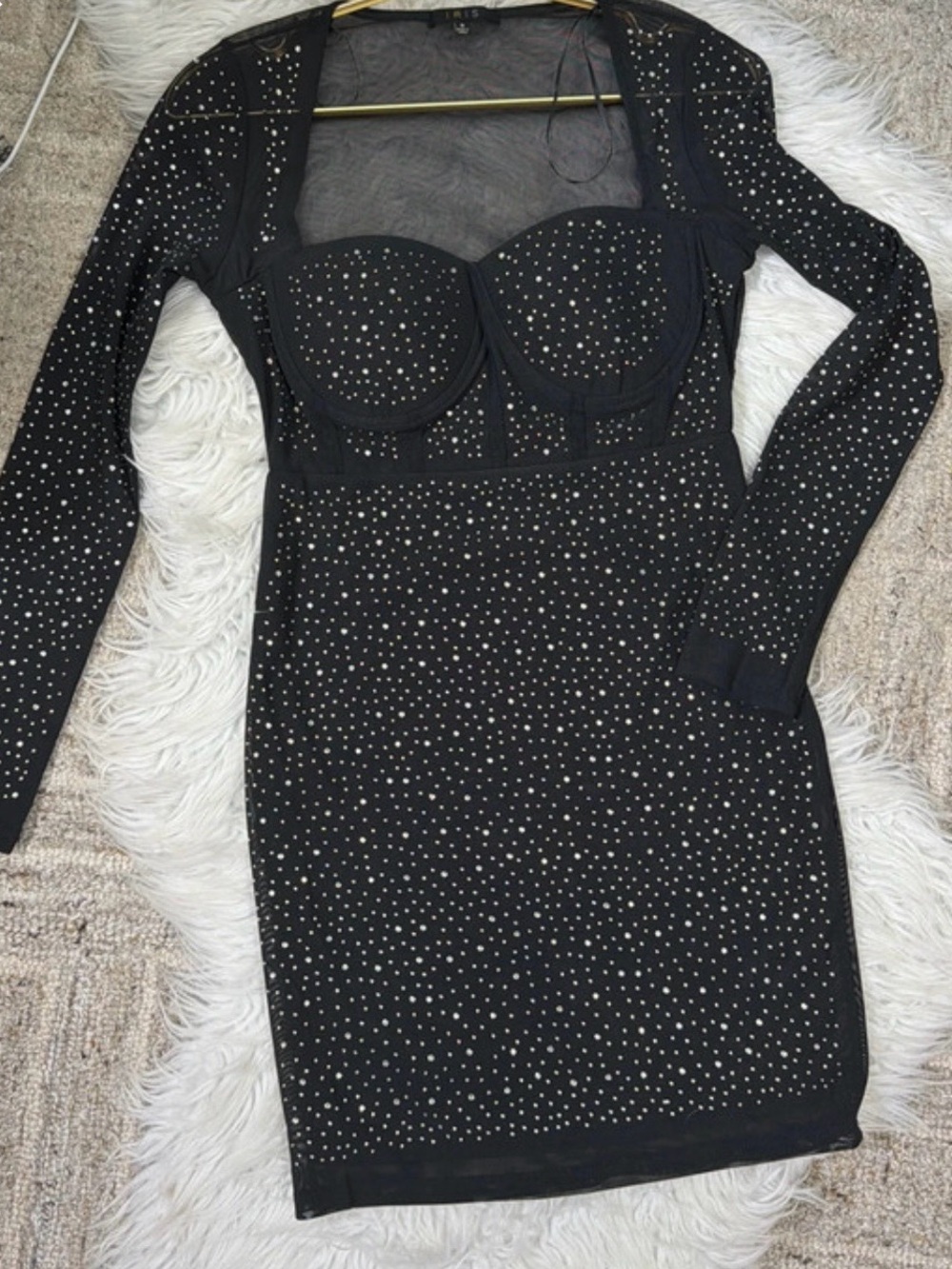 Black Long-Sleeve Rhinestone Bodycon Dress